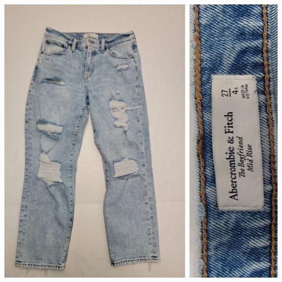 Abercrombie & Fitch Jeans Womens 27 Boyfriend Mid Rise Distressed Acid Wash - Picture 1 of 9